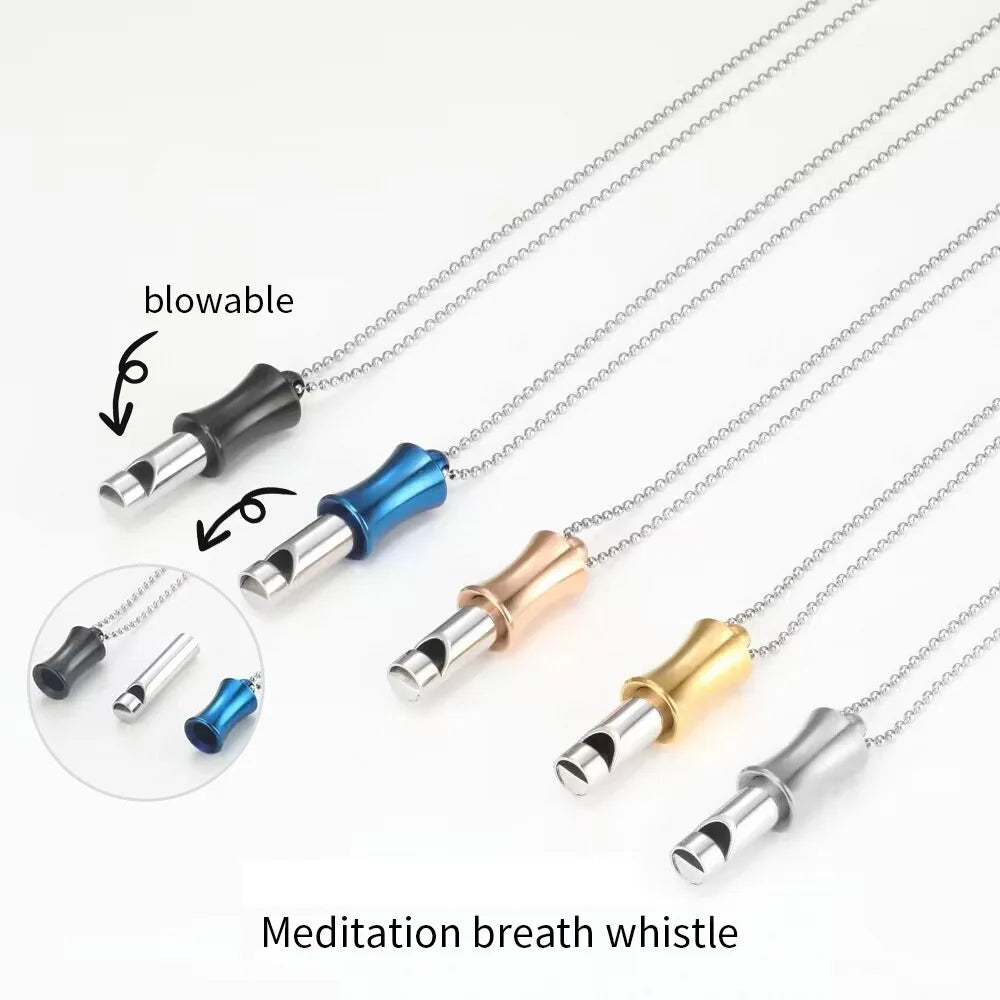 Fashion Stainless Steel Stress Relief Mindful Necklace Blowable Meditation With Chain Breathing Necklace Tool for Yoga Sports