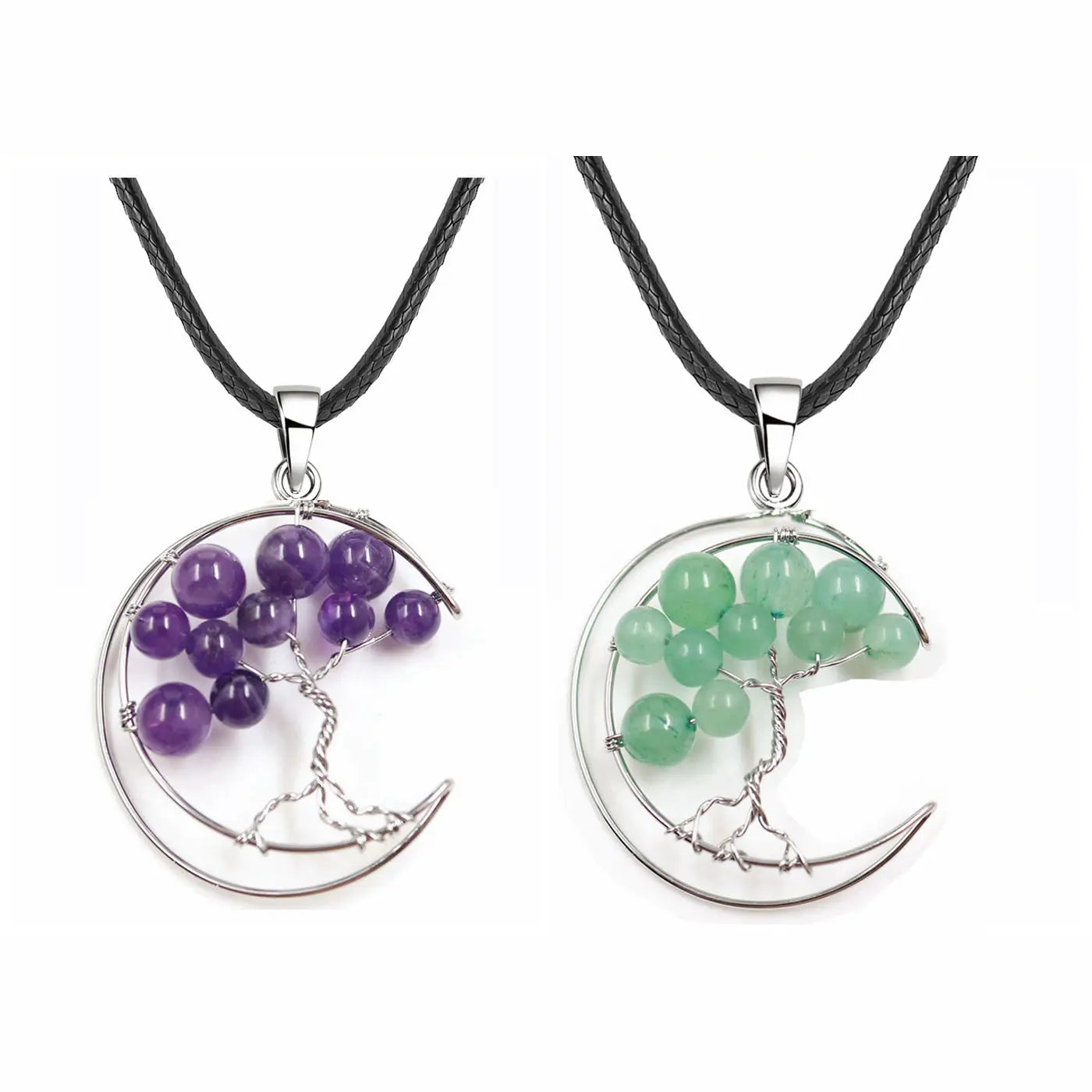 Crystal Necklaces Tree of Life Moon Necklace for Women Wire Wrapped Healing Stones Pendant with Chain Natural Stones Jewelry