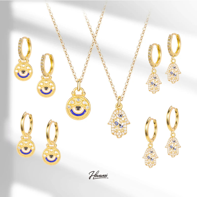 HOVANCI Water Resistant Gold Jewelry Italian Gold Plated Stainless Steel Smail Face Dubai Wedding Jewelry Sets