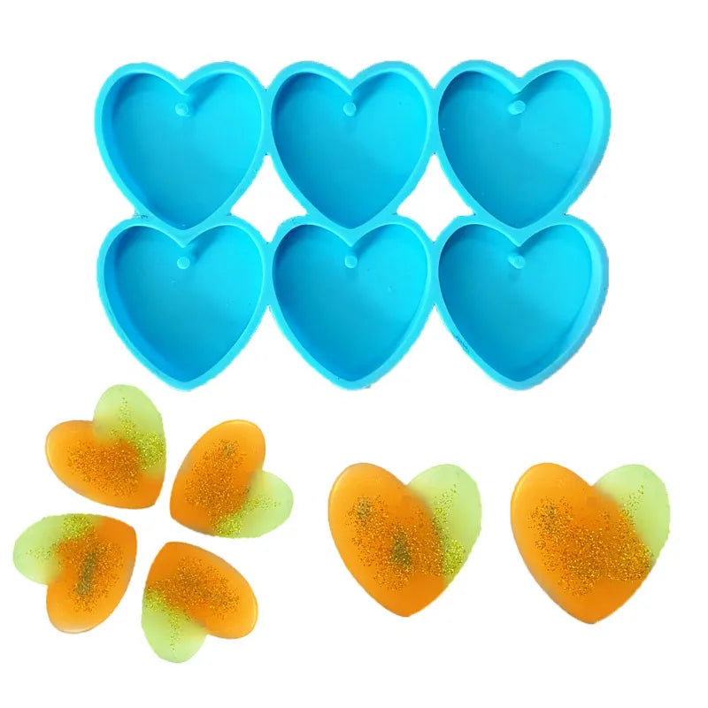 HY 6 Cavity Heart Shape Epoxy Mold Silicone Keychain Pendant Resin Mold Earrings Jewelry DIY Making Tools