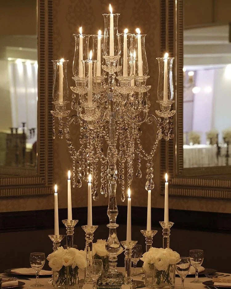 130cm Height Glass Hurricane 9 Arms Crystal Wedding Centrepiece Candelabra MH-Z0067
