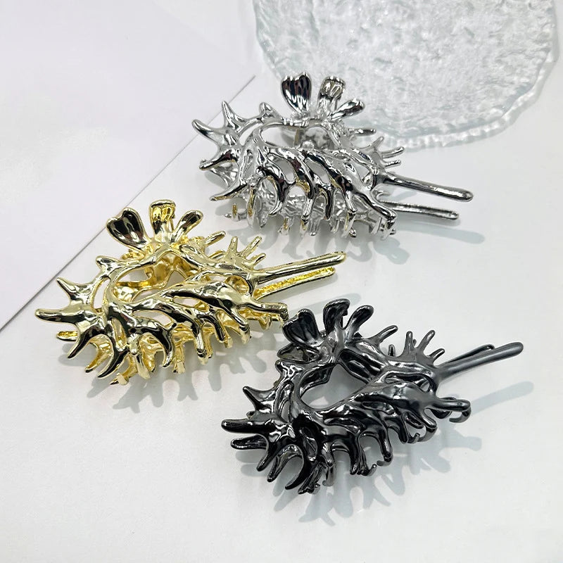 11.5CM Metallic Conch Hair Claw Clips Cool Alloy Jaw Hair Clamps Hairpins Barrettes for Women Ponytail Holder Wholesale