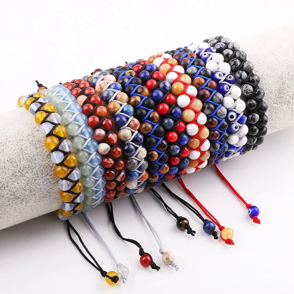 New Fashion 6mm Natural Stone Mix Gemstone Double Layer Handmade Braided Beads Bracelet with Custom Logo JBS12346