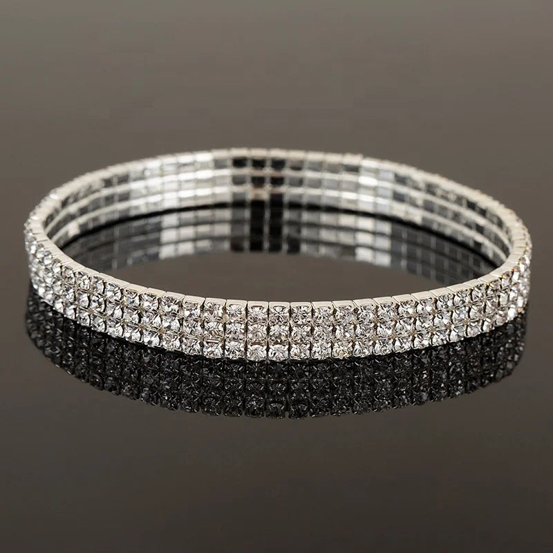 Ziming 3 Rows Big Size Stretch Rhinestone Bracelet Elegant Women Diamond Elastic Bracelet Evening Party Bracelet