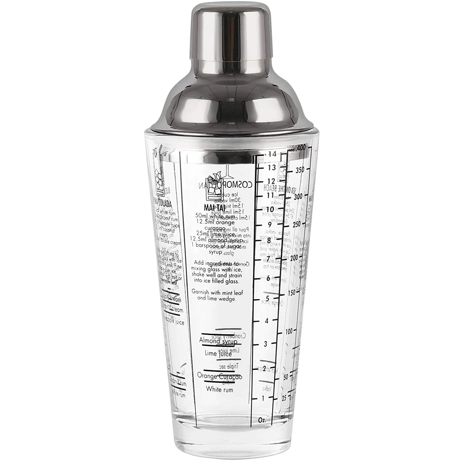 Custom Logo Wholesale 450ml Stainless Steel and Glass Cocktail Shaker Hand Mixer Bottle Shaker Cup Drinking With Scale