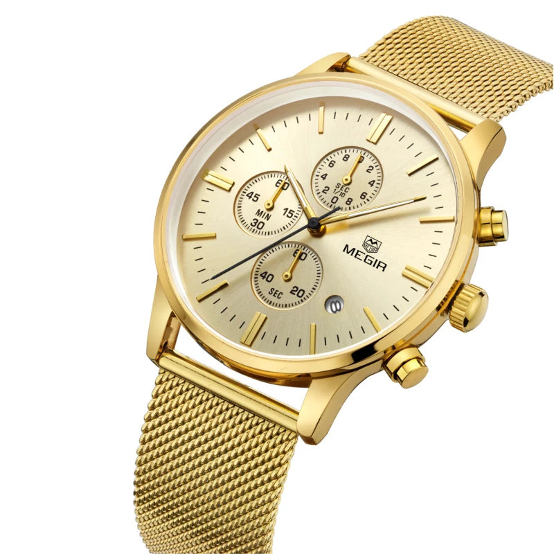 Montre Homme Megir 2011 Original Brand Luxury Men Wrist Quartz Watches Gold Chronograph Watch