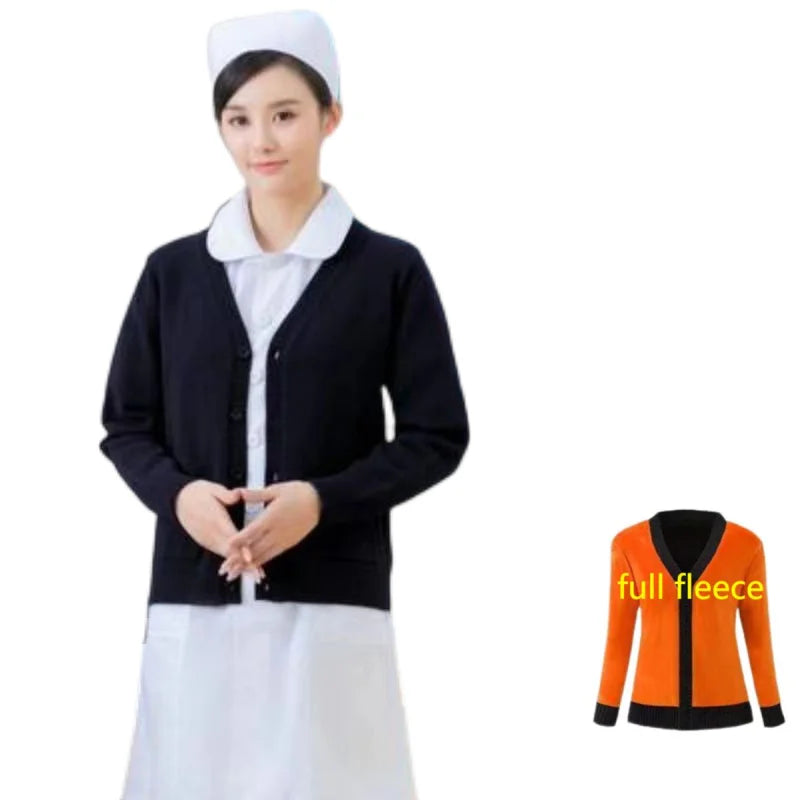 52002FF Nurse Dental Surgical Coats Hospital Work Coats Long Sleeve Hospital Medical Outerwear Scrub Cardigans Top