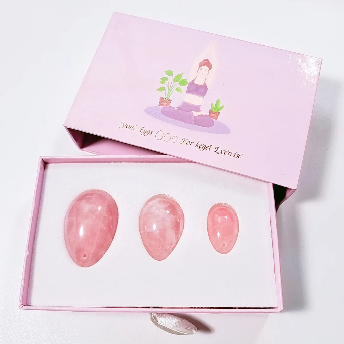 DIY Factory Direct Natural Rose Quartz Kegel Certified Yoni Eggs Set Massage Box Kegel Stone Eggs