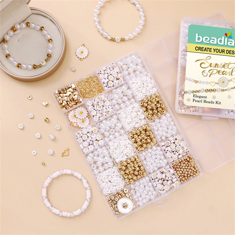Pearl Bead Findings Set Acrylic Letter Beads Polymer Bracelets Earrings Making Kits DIY Jewelry Alphabet Bracelet Making MegaBDM