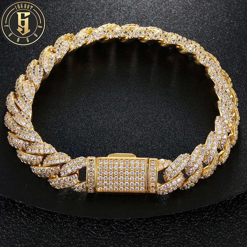 Hip Hop Men's Punk Jewelry Brass 10mm CZ Diamond Iced Out Zircon Diamond Rapper Miami Cuban Chain Bracelet