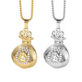 Men's Punk Hips Hops Pendant Stainless Steel 18k Gold Plated Us Dollar Sign Money Bag Necklace Iced Out Cz Dollar Purse Pendant