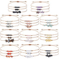 3PCS Natural Gemstone Adjustable Rope Bracelets Set Spiritual Amethyst Tigereye Healing Crystal Stone Beaded Bracelet with Card