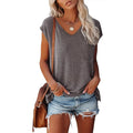 Casual Loose Sleeveless Tank Tops Solid Color V Neck T Shirt