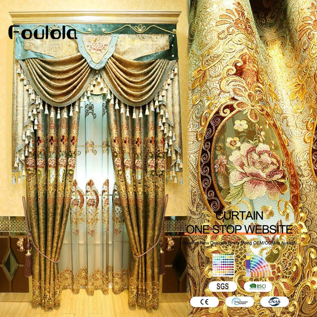 Factory Supply New Embroidery Design Curtain with Acompany Sheer Curtain Fabrics for Home windows