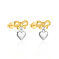 Fashion Jewelry 925 Sterling Silver Heart Charm Bow Knot Double Color Gold Plated Stud Earrings for Women