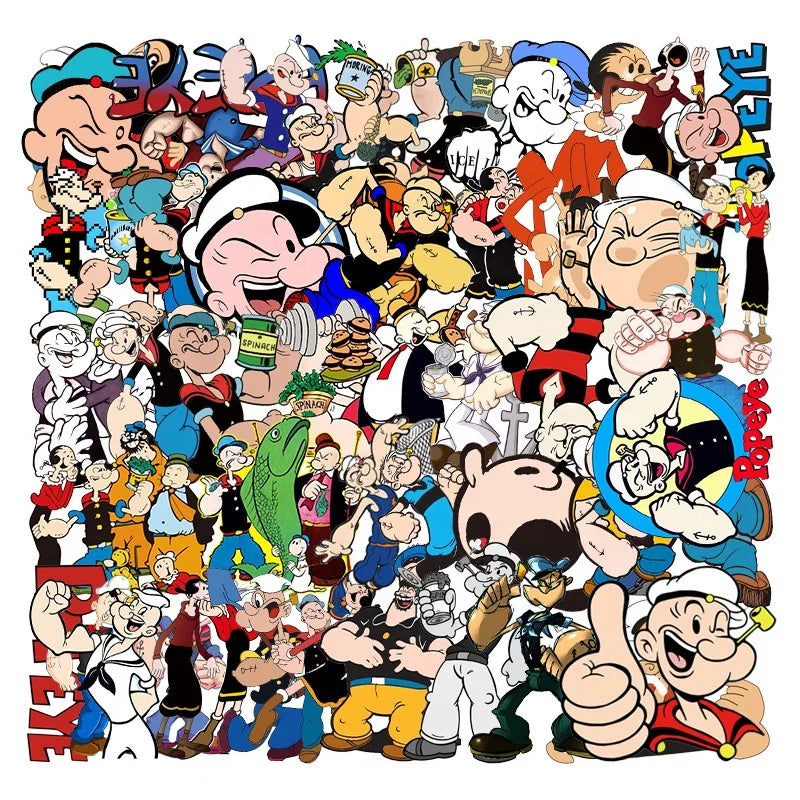 50Pcs Popeye the Sailor America Cartoon Label for Kids Children Decoration Skateboard Luggage Laptop Stickers