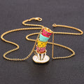 Fashion Handmade Stereoscopic Tea Cup Enamel Necklace Women Creative Pendant Sweater Chain Jewelry Clothing Accessories