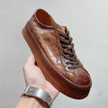 Men's Genuine Leather Casual Skateboarding Sneakers Brown Lace-Up Lightweight Running Shoes Breathable Summer men shoes