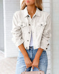 Women Cropped Jackets Denim Jeans Coats Spring Fall Coats Crop Fashion Coats Long Sleeve Solid Blank Women Clothing