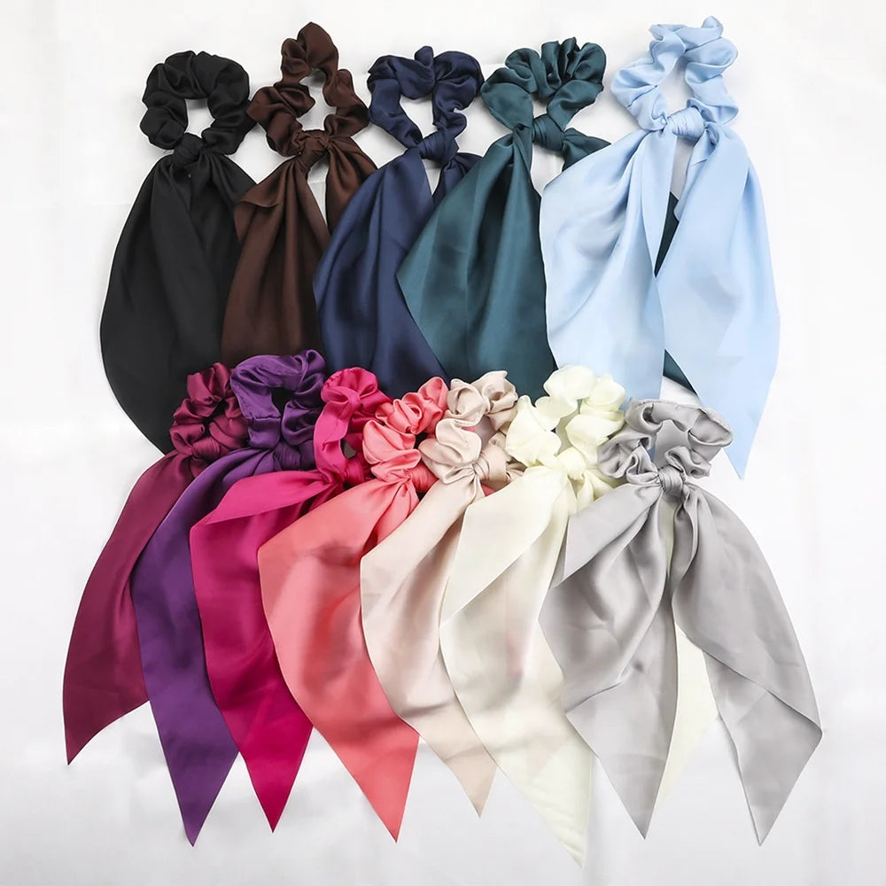 Factory Wholesale Knot Hair Tie for Women Silk Satin Hair Accessories  Casual Female Hair Scrunchies