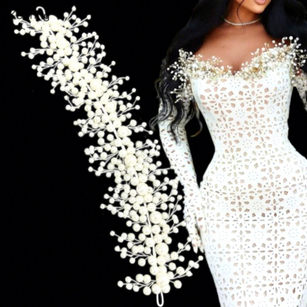 Wholesale Handmade Pearl Beaded Patch Custom Bridesmaid Hair Accessories for Hair Band Wedding WHD-100