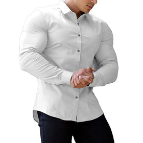 RNSHANGER Spring Men Business Shirts Casual No Ironing Long Sleeve Social Dress Shirt Office Men Fitness Sports Dress Shirts