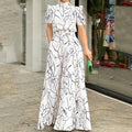 Women Jumpsuits Rompers Summer Casual Print V-neck Pocket Overalls Jumpsuit Short Sleeve Wide Leg Loose Jumpsuit