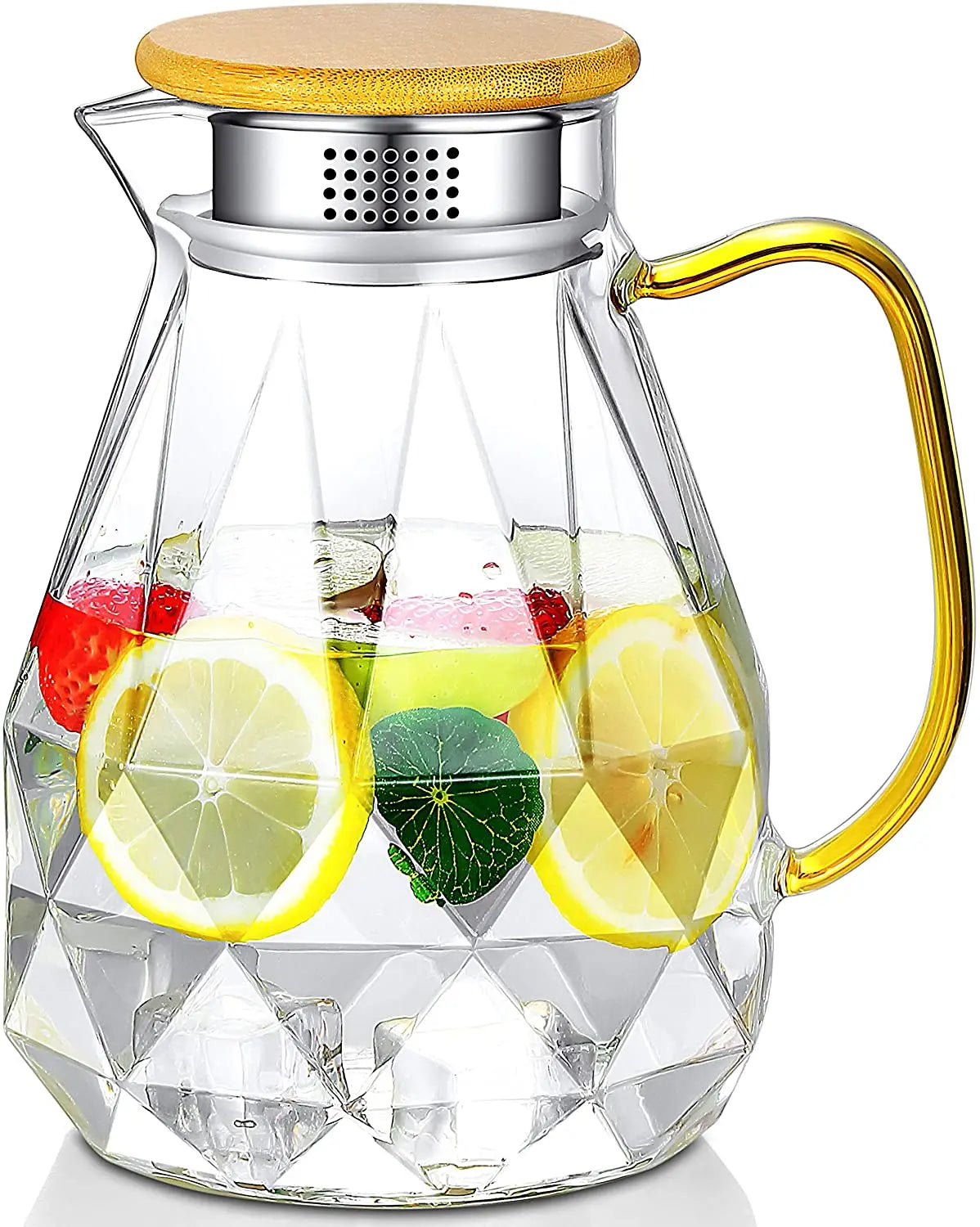 High BorosilicaDiamond Pattern Glass Bottle with Cover High Temperature Resistant Glass Kettle with Cover Tea Pot