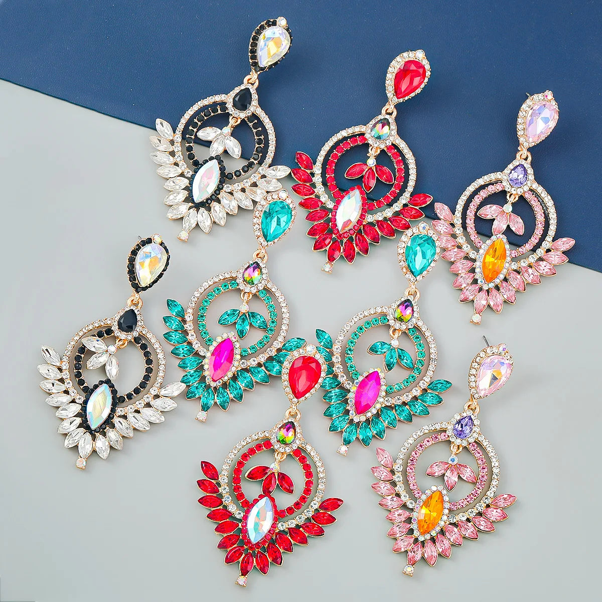 2025 Earring Fashion Jewelry Alloy Diamond Geometric Earrings Bohemian Korean Colorful Crystal Statement Flower Custom Earrings
