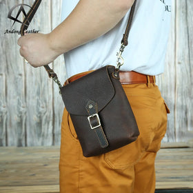 Andong Men Messenger Bag Genuine Cowhide Small Shoulder Sling Bags Retro Crazy Horse Leather Casual Phone Pocket