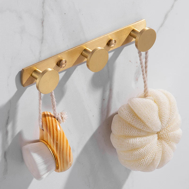 HBrushed Gold Wall Mounted Hook Hanger Holder 3/6 Wall Hooks for Coat and Towel Door Hanger Stick on