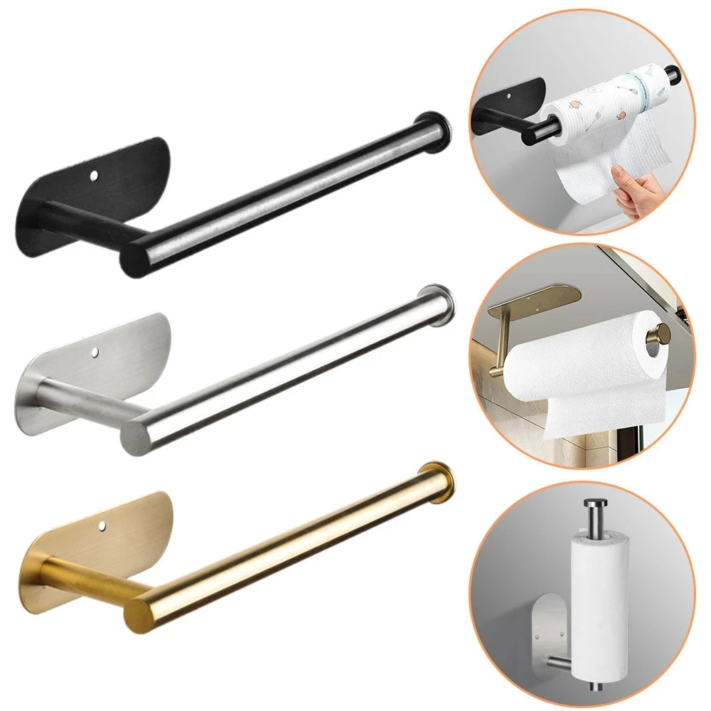 Hotselling Kitchen Stainless Steel Under Cabinet Roll Rack No Punching Wall Mounted Paper Towel Storage Holder