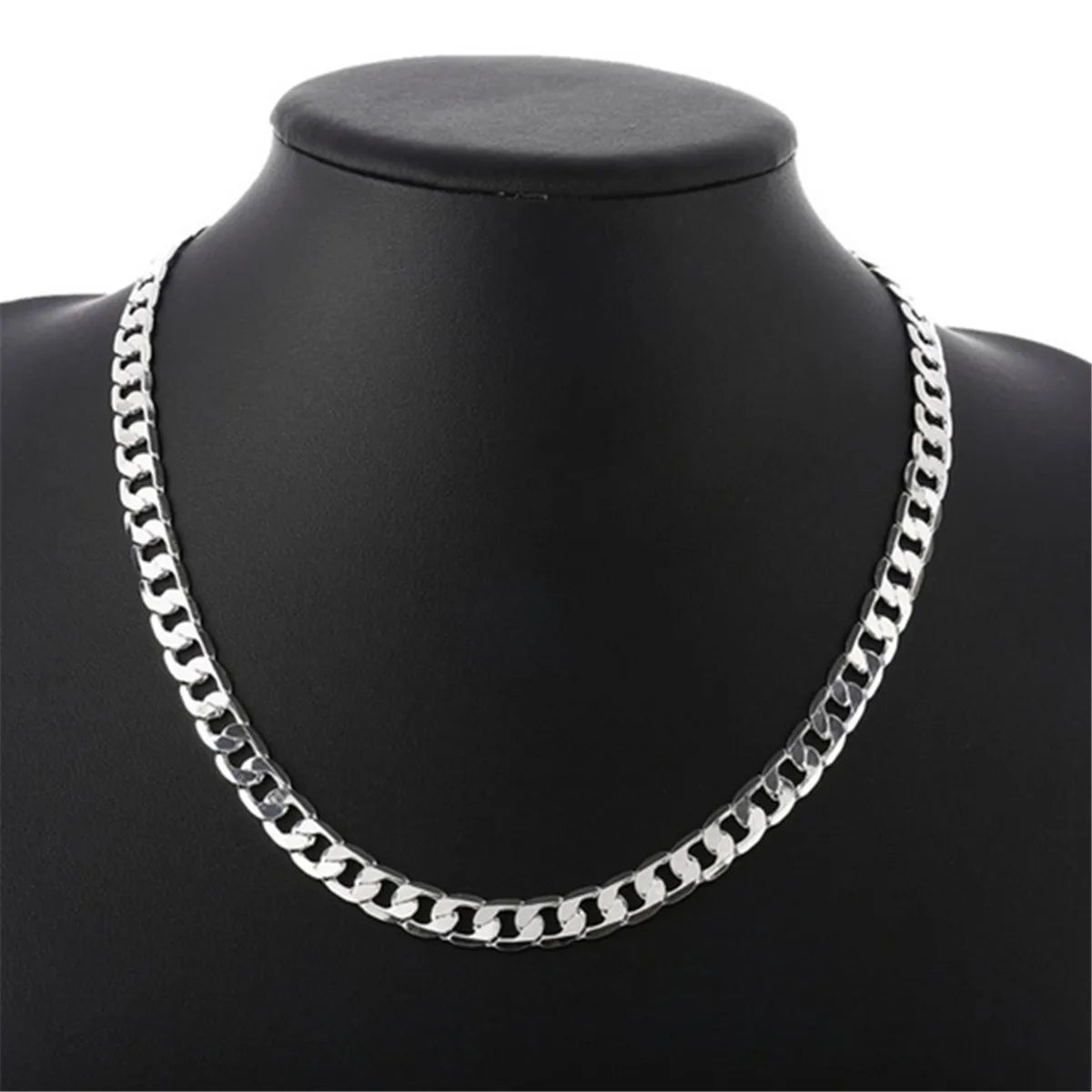 Mens Womens 60cm Long 925 Silver Plated Cuban Curb Chain Punk Necklace Jewelry Gift
