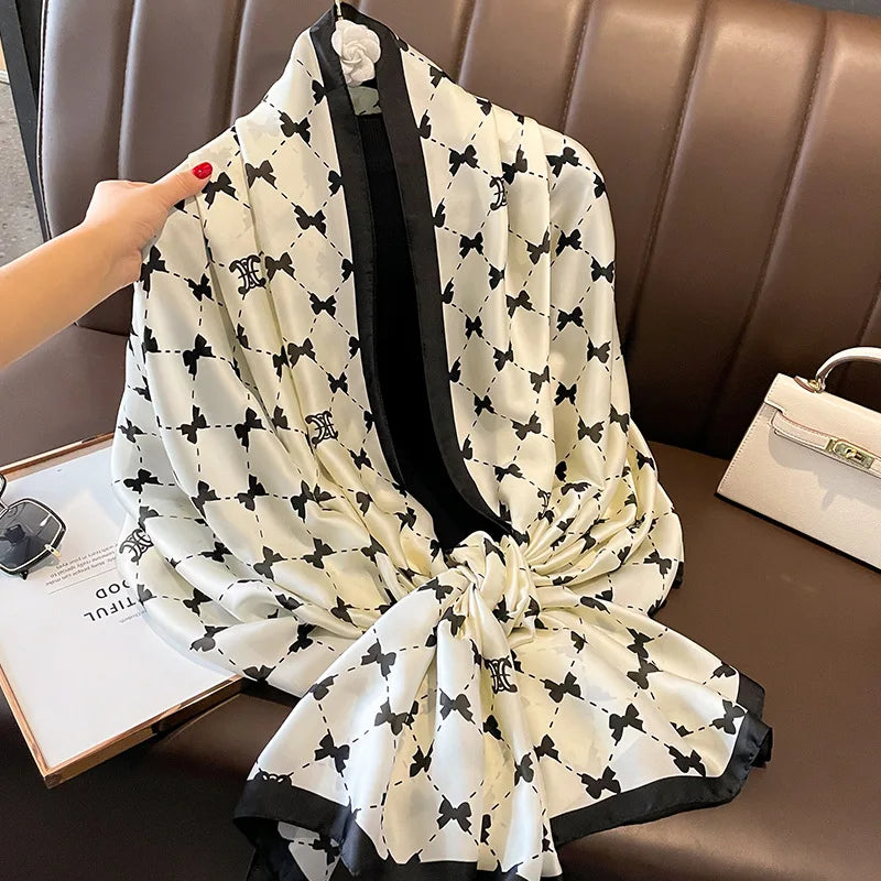 Newest Stylish Fashion Black White Butterfly Pattern Scarf Muslim Hijabs Luxury Designer Polyester Scarves for Women