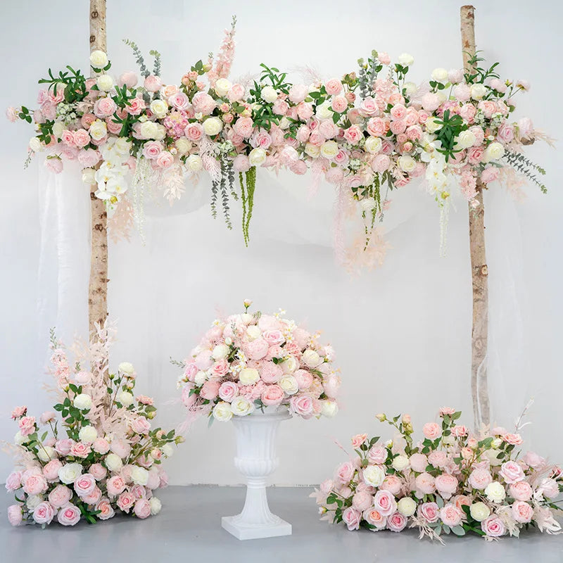 M1008 Artificial pink Flower Row Flower Row Dining  Flower Table Runner Wedding Table Centerpiece Decoration