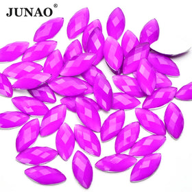 JUNAO 7*15mm Neon Horse Eye Rhinestones Neon Orange Red Resin Crystal Flatback Horse Eye DIY Rhinestones Wholesale for Crafts