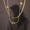 Vintage Multicolored Glass Stone Pendant Necklace Light Luxury Stainless Steel 18k Gold Plated Choker Necklace for Jewelry Gifts