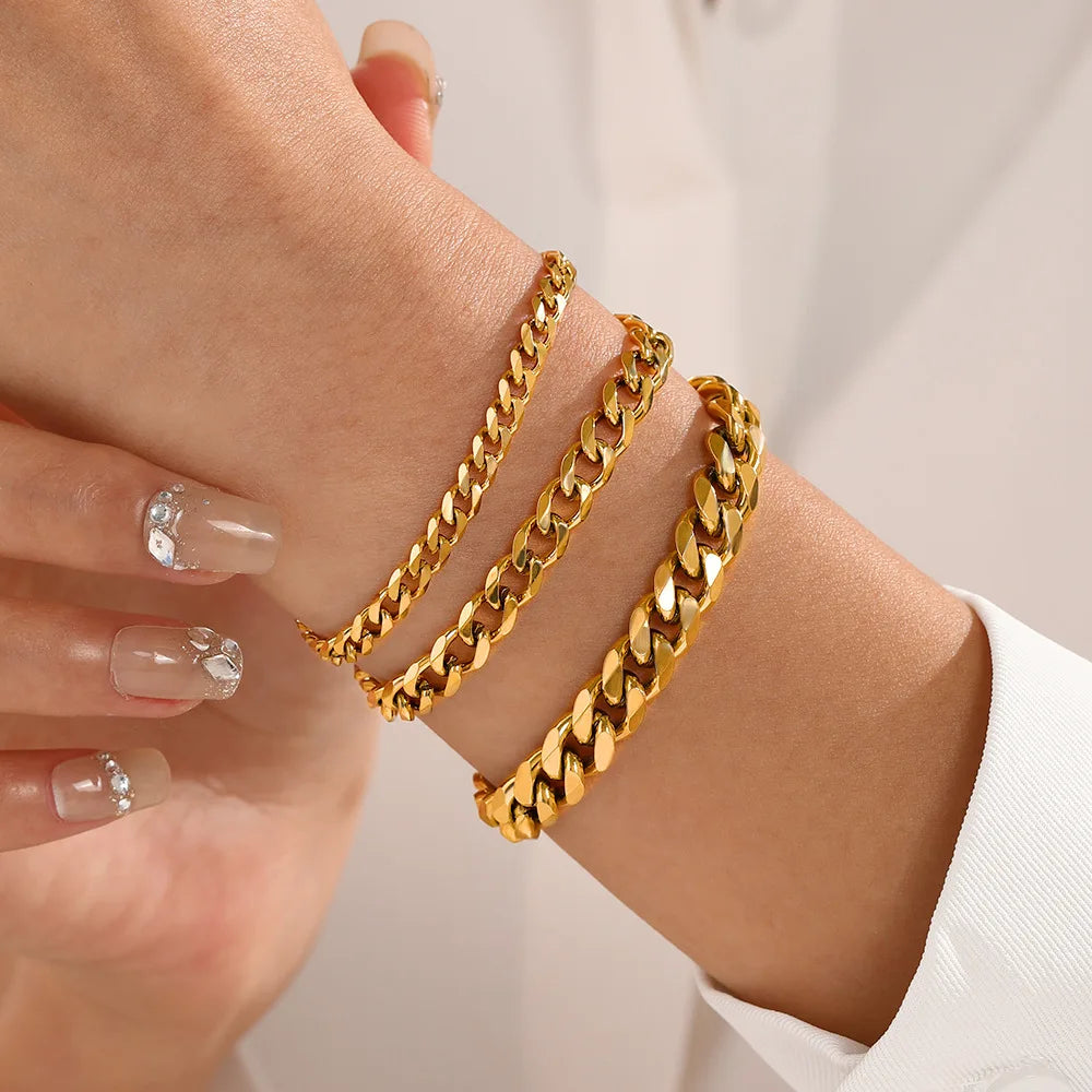 Fashionable Stainless Steel MInimalist 18K Gold Plated Cuban Chain Bracelet Women Wholesale