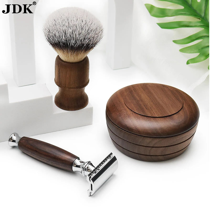 JDK Personalized Shaving Kit Men Safety Razor 5 Blades Beard Care Shaving Razor Grooming Set Wet Shave Brush