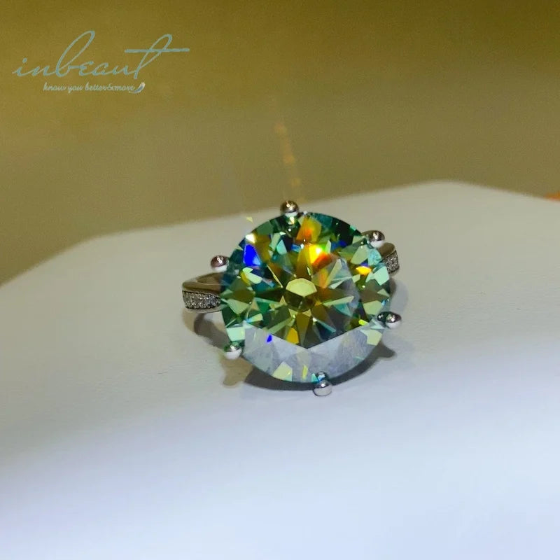 New Arrival Silver 925 Original 10 Carat Round Brilliant Cut Diamond Test Past Green Moissanite Ring for Women Gemstone Jewelry