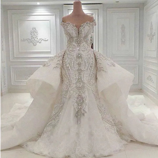 S0162H 2023 New Sexy One-shoulder Temperament Beaded Diamond New Design Mermaid Wedding Dress
