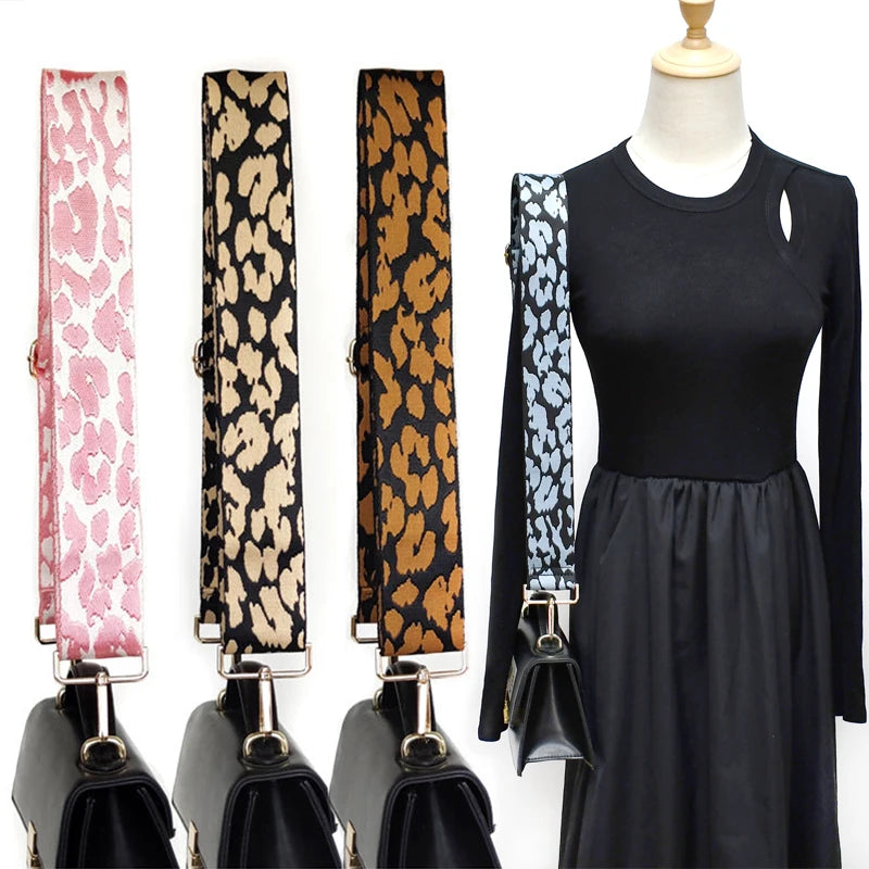 Meetee B-S2112 5cm Light Color Leopard Snake Print Canvas Webbing Adjustable Wide Shoulder Strap Bag Handbag Straps
