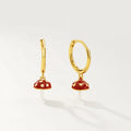 Nagosa Vintage Jewelry 18k Gold Vermeil 925 Sterling Silver Enamel Mushroom Dangle Hoop Earrings