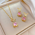 Luxury 18K Gold Plated Necklace Earrings Set Diamond Snowflake Flower Rabbits Patterns Fashionable 18K Pendant Necklaces Gift