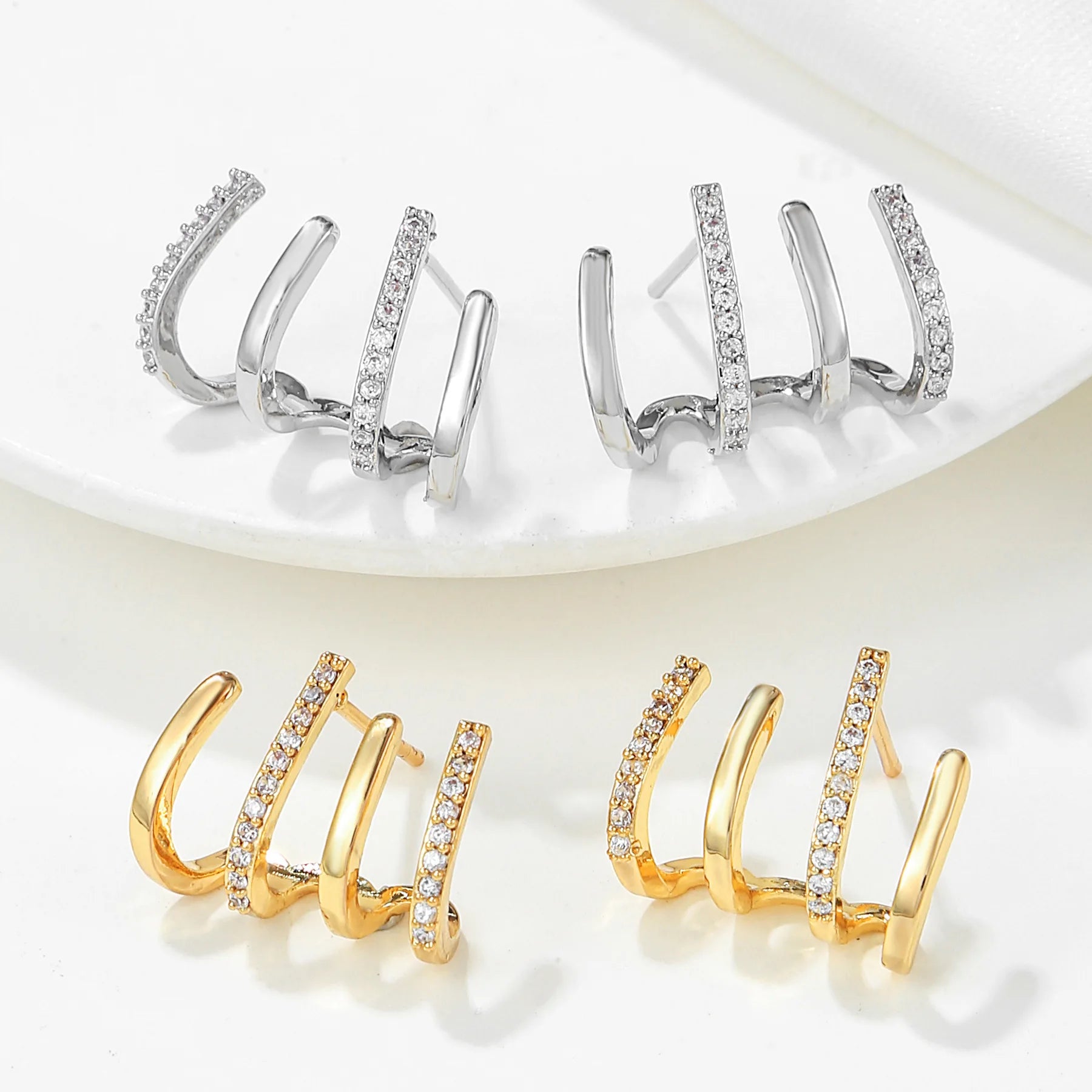 ZUOLA 4 Claw CZ Climber Earrings 925 Sterling Silver Post 18K Gold/Silver Plated Cubic Zirconia Crawler Earrings