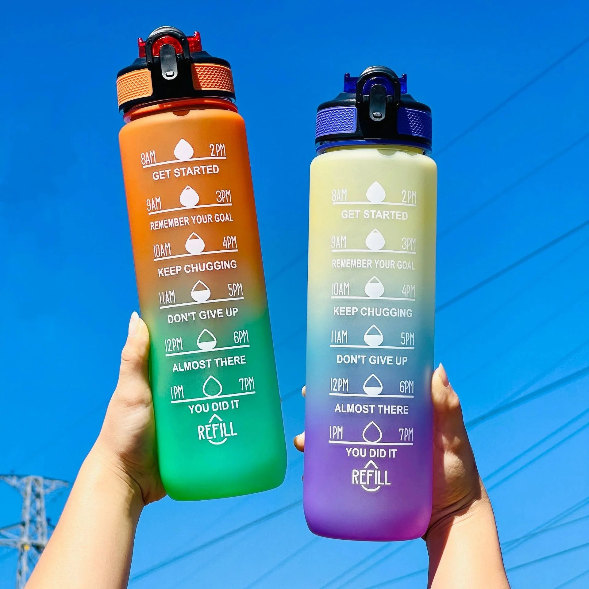 Gradient Color Plastic Cup with Bouncing Lid Outdoor Sports Space Cup Water Kettle Wholesale for Drink Use