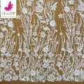 African Pure White Floral Pattern Embroidered Bridal Lace With Beaded for Wedding Party HY1603