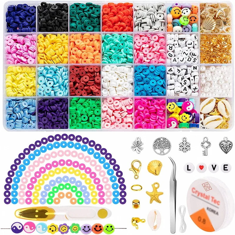 4810Pcs Clay Flat Beads 20 Colours 6mm Round Clay Spacer Heishi clay bead set for diy jewelry bracelet making kit