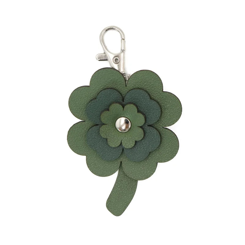 YY PU Leather Four-leaf Clover Bag Charm Keychain Shamrock Four Leaf Clover Leather Purse Charm Good Luck Gift