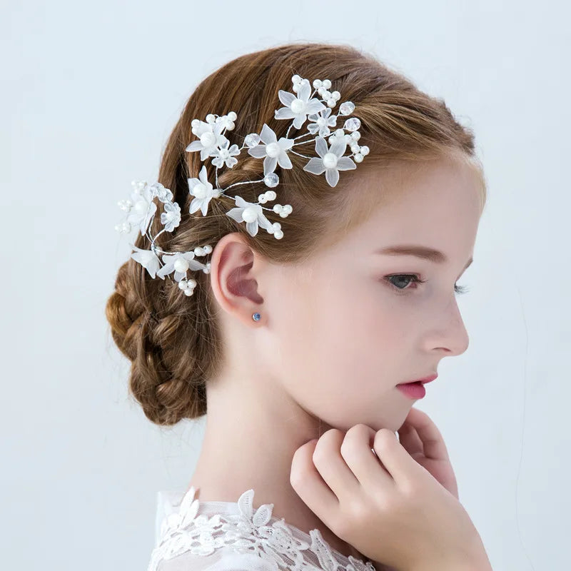 3PCS Children's Headdress Pearl Hair Hairpin Girl White Leaf Hair Clip Hair Accessories Headpieces